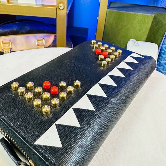 Fendi Black Monster Leather Gold Studded Zip Around Wallet - Picture 7 of 12